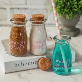 Kate Aspen Printed 3.8 oz. Vintage Milk Bottle Favor Jar - It's a Girl! (Set of 12) Updated Graphics, It's A Girl Pink 2 (27196NA-GIRL)
