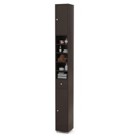 Freestanding Slim Wood Minimalist Bathroom Cabinet Painted Finish 12-Inch Width 4-Tier Adjustable Shelves Drawer StorageColor: Brown1