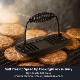 Tastedeli Cast Iron Grill Pan,9.25" Pre Seasoned Skillet with Pour Spouts,Silicone Handle Cover for Indoor and Outdoor Grilling,Durable Oven Safe,Stove Campfire Use(Black)