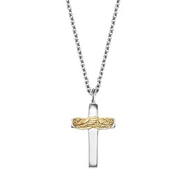 Engelsrufer Women's Necklace Made of Sterling Silver and Cross with Wings Pendant Two-Tone in Silver and Gold – Adjustable in Three Lengths – Length: 44 cm, Sterling Silver, No Gemstone