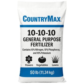 10-10-10 General All Purpose Fertilizer for Flowers and Vegetable Beds - Raised Garden Beds - Safe for Fruits, Lawns, Grass - Promotes Soil Heath and Growth - 50 Pound Bag