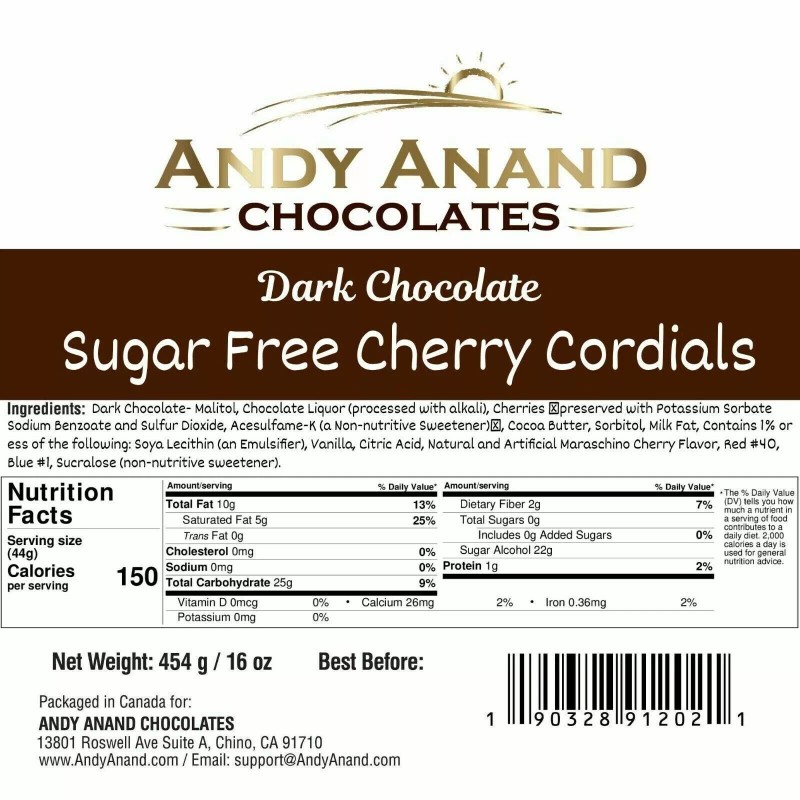 Andy Anand Sugar Free Dark Chocolate Cherry Cordials 24 Pcs,