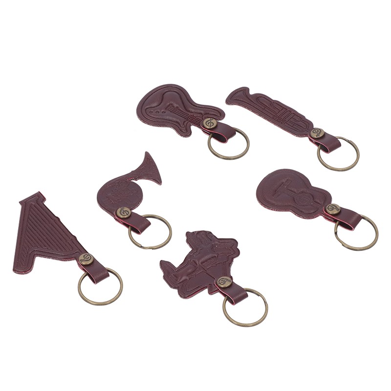 7PCS Cowhide Musical Instrument Keychains Mini Guitar Violin Horn Bass