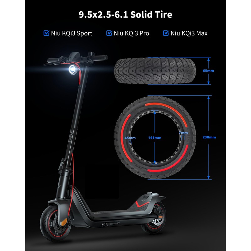 RidTianTek 9.5x2.50 Solid Tire 9.5 inch for NIU KQi3 Pro/KQi3
