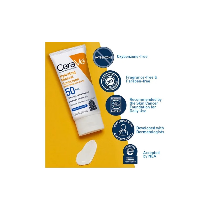 Protector Solar Facial Cerave 100% Mineral Spf 50, Con Óxido