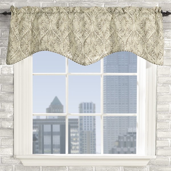 Stylemaster Home Products Twill and Birch Lola Lined Scalloped Valance with Cording, 52 by 17-Inch, Stone
