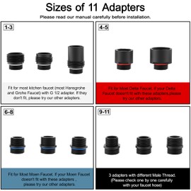 Kitchen Faucet Sprayer Head Replacement - Pull Down Faucet Spray Head with 11 Adapters, Pull Out Faucet Sprayer Nozzle, 3 Function Kitchen Tap Spray Spout Part Connector, Matte Black