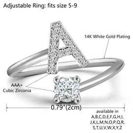Initial Letter Ring for Women Girls Silver Stackable Alphabet Rings with Initial Adjustable Crystal Inlaid Initial Rings Gifts for Teen Girls（A）