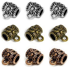 Heather's cf Drum Bail Tube Beads Charm Holder European Bead Spacer Bail Bead Charm Spacers for Bracelets Pendants Dangling for Jewelry Making Supplies 120pcs