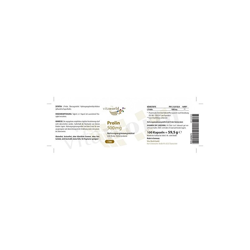 Vita World Proline 500Mg 100 Capsules Collagen Made in Germany