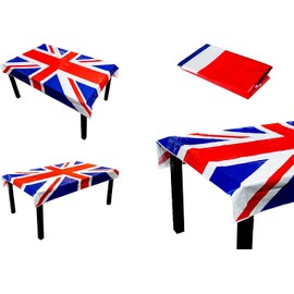 SHATCHI Union Jack Theme Plastic Deluxe Table Cover - 54 x 72 Inches British Party King's Charles Coronation Celebration Red White Blue