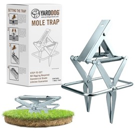 YARDDOG Mole Scissor Trap, Step-to-Set Ground Trap, Easy-to-Use Scissor Style Mole Exterminator, Multi-use Durable Steel Design for Lawns & Gardens, Commercial Grade, Silver, (Single Pack)