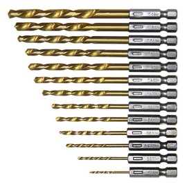 Malayas 13 PCS HSS Drill Bit Set Titanium Coated Drilling Tools 1/4" Hex Shank With High Speed Steel for DIY Woodworking Plastic Metal 1.5-6.5mm