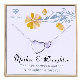 CHICLOVE Gift for mom - Mother and Daughter Necklace with 925 Sterling Silver Interlocking Hearts