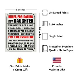'Rules For Dating My Daughter' Wall Art Print - 8x10" Funny Sign Print Ideal for Home Wall Decor, Man Cave Decor, Garage Decor & Bar Decoration. Fun Sign For Men! Unframed