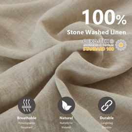 Simple&Opulence 100% Linen Pillow Cases 2 Pack, Luxury Hypoallergenic Breathable Pillow Cover with Envelope Closure, Standard Size Pillowcases with Embroidery, 50 x 75 cm,Natural Linen,Beige