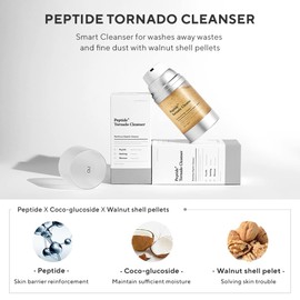 OGANA CELL Peptide Tornado Cleanser 4.06 fl.oz. (120ml) - 200ppm & Walnut Shell Pellets Contained Moisturizing Facial Scrub Wash - Removes Dead Skin Cells for Sensitive