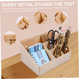 Baluue 6-Compartment Makeup Storage Box Beige Plastic Organizer for Cosmetics and Stationery Creative Tabletop Storage Solution for Beauty and Office Supplies