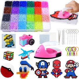 YRBXZXA Cuentas para Planchar, 14000 Hama Beads, Incluye un Conjunto Completo de Accesorios Auxiliares Como Plancha Eléctrica, para Ejercitar la Creatividad, Regalo DIY Manualidades para Niños