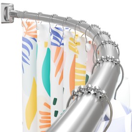 DYHOME Curved Shower Curtain Rod, Need to Drill, 35-76 inches Adjustable Curved Shower Rod Rustproof Shower Rod Round Shower Curtain Rod for Bathroom, Bathtub, Stall, Stainless Steel, Brush Nickel