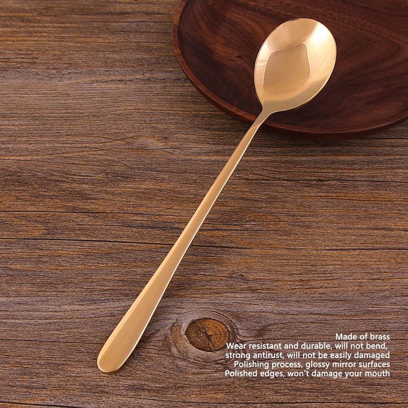 Gold Soup Spoon, Brass Long Handle Mixing Spoon Dessert Spoon