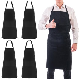 Zanfqvo Large Cooking Apron, Waterproof Apron, Black Apron, Adjustable BBQ Apron with 2 Pockets, Kitchen Apron for Cooks, BBQ, Painting, Baking, Cooking, Pack of 4