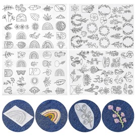 Wekuw Pack of 100 Water Soluble Stabilizer, Embroidery Templates with Pre-Printed Grass Butterfly Rainbow Bird Leaves Graphic Water Soluble Stabiliser for Embroidery Hand Sewing