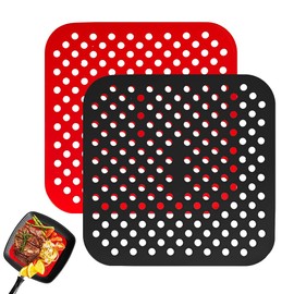 Round Baking Paper, Hot Air Fryer Liners, Airfryer Baking Paper, 2 Pack, Reusable, Air Fryer Liner, Round Fryer Paper, Non-Stick (Square, 8.5 Inches)