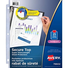 Avery Diamond Clear Secure Top Sheet Protectors, Top Flap-Pocket Loading Transparent, Fits Letter Size, 8.5" x 11", 25 Sheets (78602)