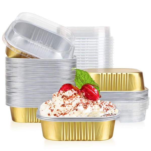EUSOAR Cupcake Liners with Lids, 8oz 50pcs Gold Aluminum Foil