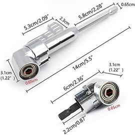 105 Degree Right Angle Drill Bit Holder, 1/4" Hex Shank Driver Angle Extension and Flexible Angle Extension Bit Kit for  & Drill - Colour: 105°, Silver, Set of 3
