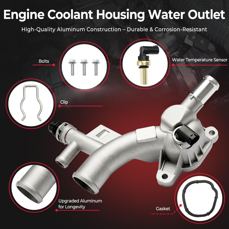 Aluminum Engine Coolant Housing Water Outlet Compatible with 2011-2016 Chevy