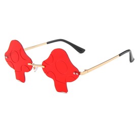 IKUVNA Rimless Mushroom Shaped Sunglasses for Women Men Party Streetwear Glasses Retro Rave Transparent Eyewears (Red)