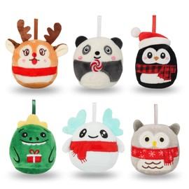 3.15’’ Mini Plush Christmas Tree Ornament, 6 Pack Cute Plushies Collectible Soft & Squishy Small Stuffed Animal Toy - Stocking Stuffers, Gift for Kids