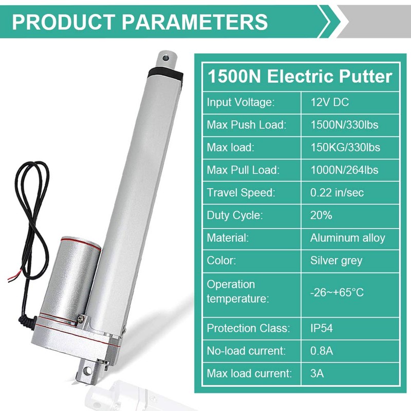 ECO-WORTHY Linear Actuator 12V, 12" 300mm Stroke, IP54 Waterproof Heavy