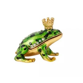 Globe Frog Prince Trinket Box Bejeweled Rhinestone Enamel Metal Magnetic Closure