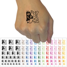 Rhode Island State with Text Swirls Temporary Tattoo Water Resistant Fake Body Art Set Collection - Dark Blue (One Sheet)