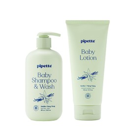 Pipette- Elementos esenciales calmantes que no provocan lágrimas: el champú + gel de baño y loción para bebés con vainilla e ylang ylang más vendidos de Pipette están formulados con ingredientes limpi