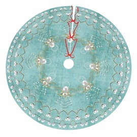 Christmas Tree Skirt Pearl Christmas Angel of Joy Aqua Circle 30 Inch Plush Xmas Tree Skirt Santa Tree Mat Festive Holiday Party Home New Year House Decorations