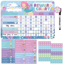 Magnetic Reward Chart for Kids, Behaviour Chart Pad for Children with 52 Behaviour Stickers, 120 Star Stickers for Responsibility, Social, Routine & Potty Training (Mermaid)