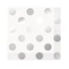 Unique Party 32301 - Foil Silver Polka Dot Cocktail Napkins,