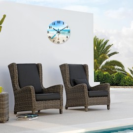 XNM Coastal Blue Clock for Kitchen 14 Inch Glass Analog Wall Clocks Battery Operated Round Silent Wall Clock Non Ticking