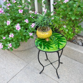 wotieuns Patio Side Table Outdoor Coffee Table Round Glass Feature Table Metal End Table Suitable for Indoor and Outdoor Accent Table Backyard Garden Lawn