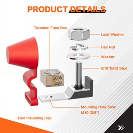 IZTOSS MRBF Terminal Fuse Block 300A 58V DC Max Marine Rated Battery Fuse Kit Waterproof Cap and 5/16 "(M8) Single Stud for Boat Truck RV Construction Vehicles