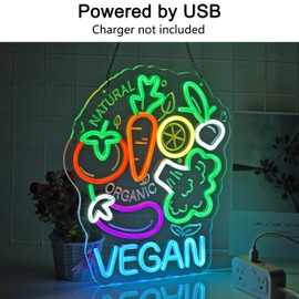 JOMOBUTY Vegan Neon Sign, Neon Lights Hanging Wall Art Decoration for Business Restaurant Shop Store Bar Cafe Party Home Decor, USB Powered Ultra Bright Dimmable,14.57×12.6inches