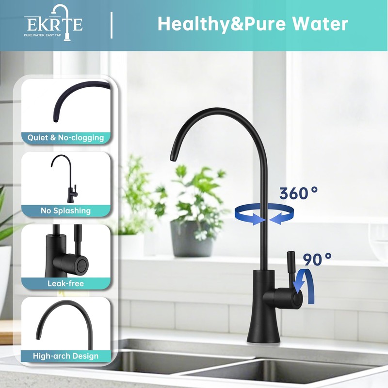EKRTE Matte Black Drinking Water Faucet for Kitchen Sink, Brass