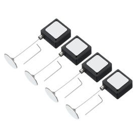 PATIKIL 3.3 Ft Retractable Remote Control Tether, 4 Pcs Square Security Cable Lanyard Lock with Adjustable Clasp Adhesive for TV Remote Control Controller, Black(Round Iron Cap)