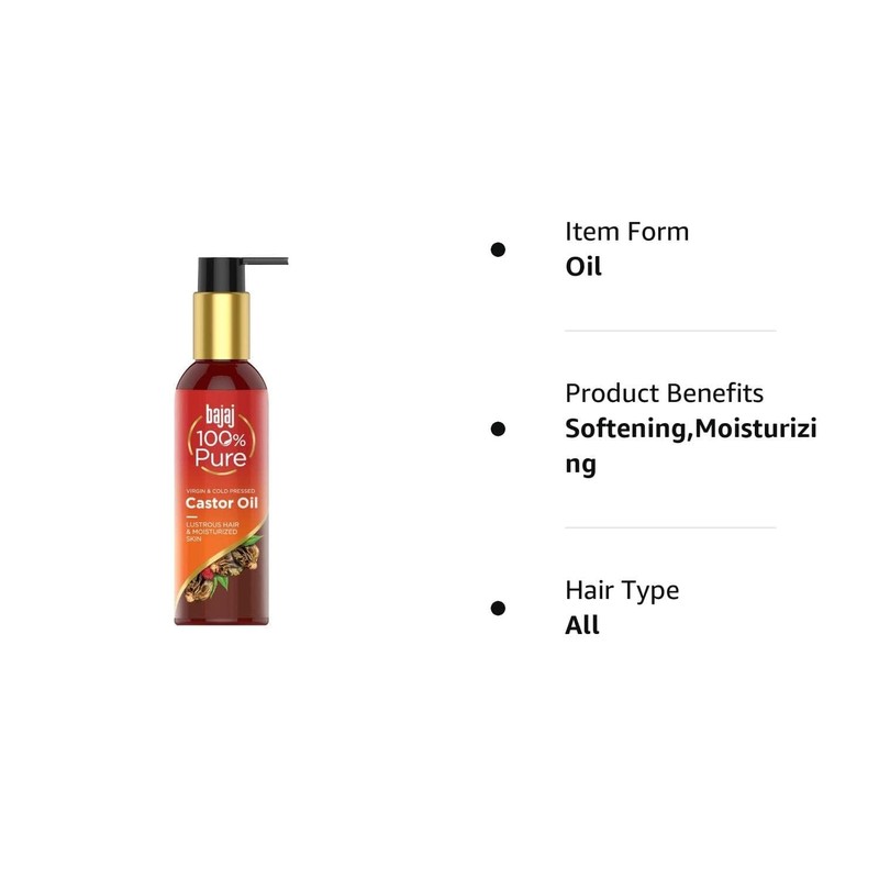 Generic Ba'-jaj Pure Castor Oil 200ml, Pure Hair Oil, Natural