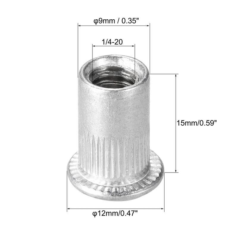 uxcell 1/4-20 Rivet Nuts Aluminium Alloy Knurled Flat Head Threaded