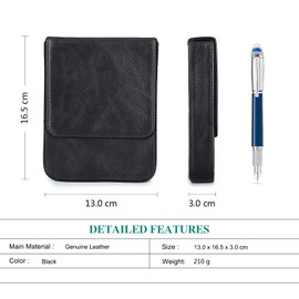 Hiram Leather Fountain Pen Case for 6 Pens, Portable Leather Pen Storage Box with Hidden Magnetic Snap Closure Design (Black)